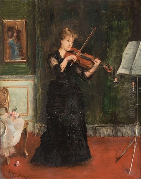 Madame Blouet Playing The Violin Oil Painting by Alfred Stevens