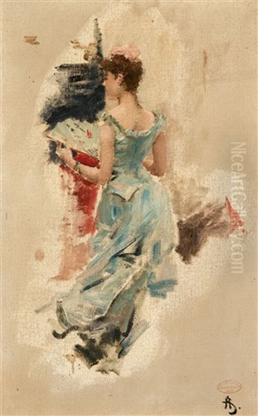 Young Woman With Handheld Fan (study For The 