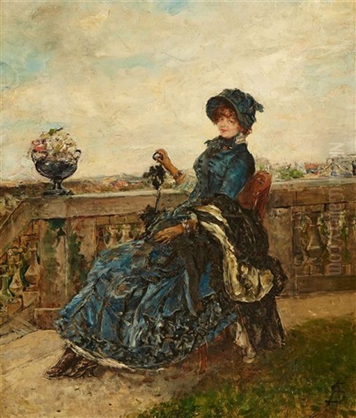 Elegant Lady On A Patio Oil Painting by Alfred Stevens