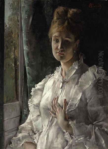 Le Femme En Blanc Oil Painting by Alfred George Stevens