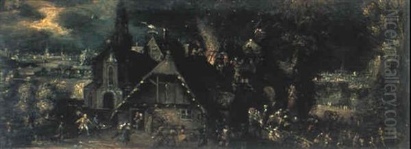 Naechliche Feuersbrunst In Einem Flaemischen Dorf Oil Painting by Anton Stephani Stevens