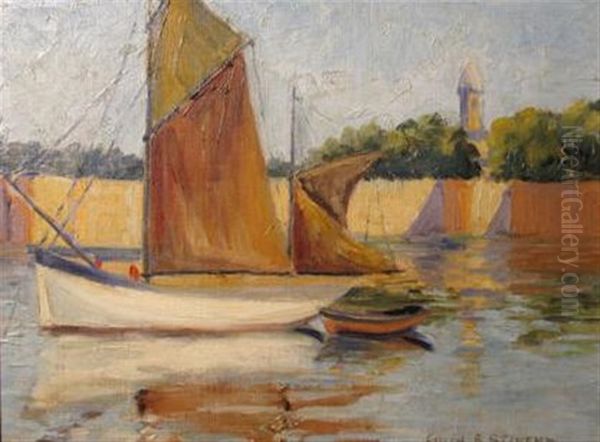 Sailboats In Brittany Oil Painting by Edith Briscoe Stevens