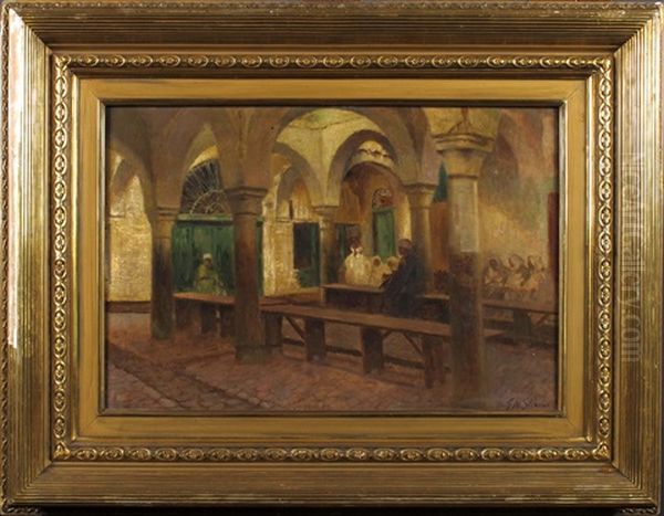 Interieur De Riad Oil Painting by Gustav Max Stevens