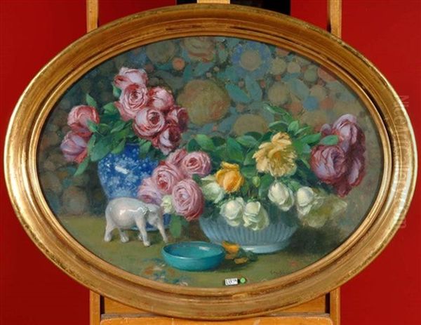 Nature Morte Aux Roses Oil Painting by Gustav Max Stevens