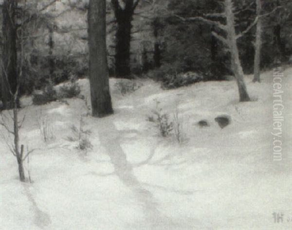 Woods In Snow Oil Painting by John Calvin Stevens