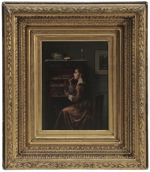 Lady Writing At A Chinoiserie Secretaire A Abattant Oil Painting by John D. Stevens