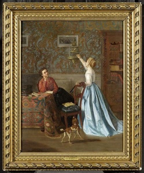 Interieur Mit Zwei Jungen Damen Oil Painting by John D. Stevens