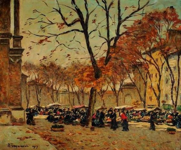 Le Marche Sur La Place De L'eglise D'aix-en-provence Oil Painting by Louis Braquaval