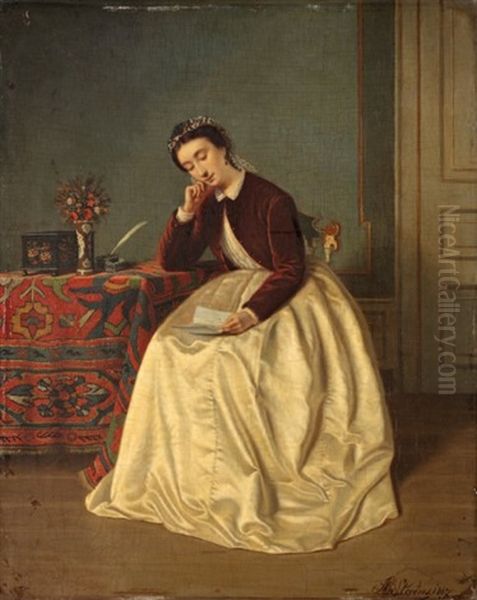 Jeune Femme A La Lettre Oil Painting by John D. Stevens