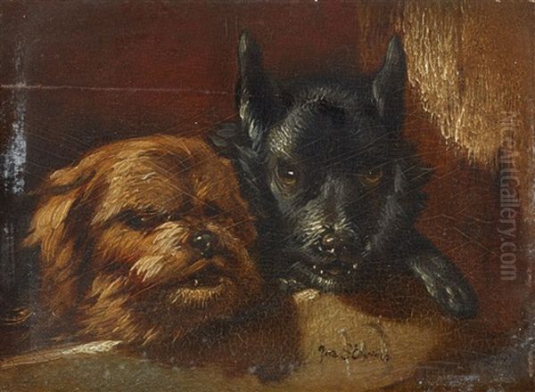 Two Dogs Oil Painting by Joseph (Edouard J.) Stevens