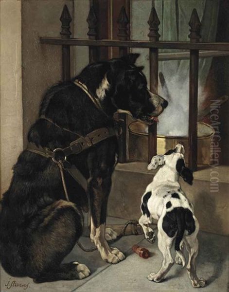 Hungry Friends Oil Painting by Joseph (Edouard J.) Stevens