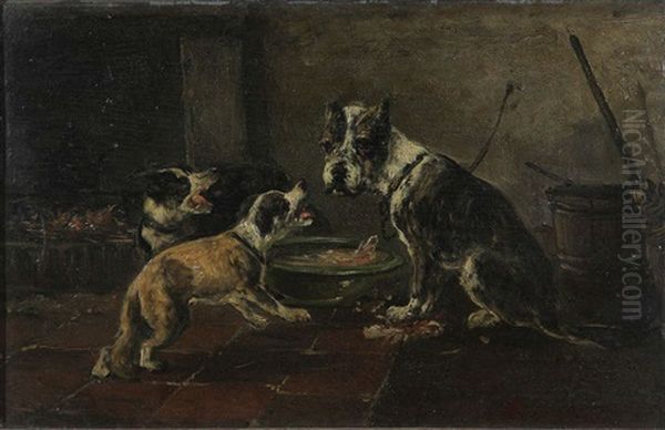 Deux Chiens A Un Os Ne S'accordent Oil Painting by Joseph (Edouard J.) Stevens