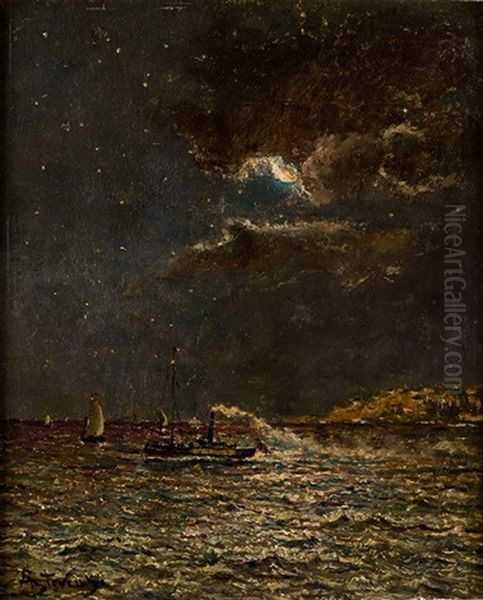 Vista Marina Nocturna Oil Painting by Leopold Stevens