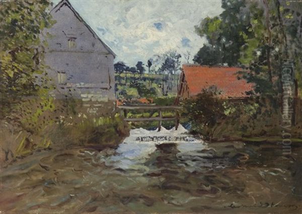 Kleines Stauwehr Am Dorfbach Oil Painting by Leopold Stevens