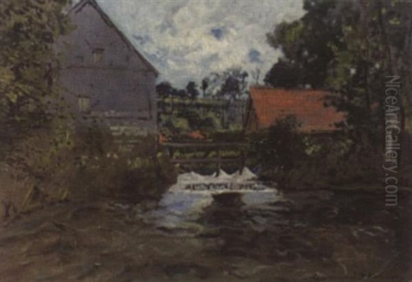 Kleines Stauwehr Am Dorfbach Oil Painting by Leopold Stevens