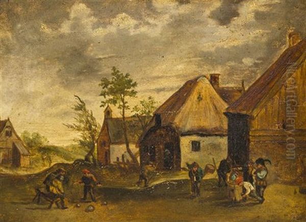 Village Scene Oil Painting by Pieter Stevens