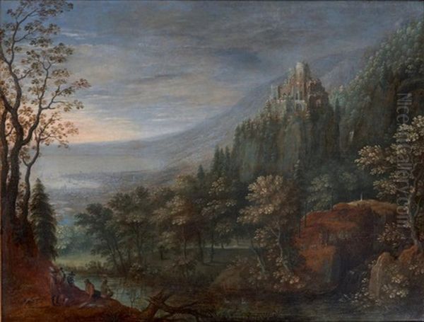 Paysage De Montagne Avec Un Lac Oil Painting by Pieter Stevens