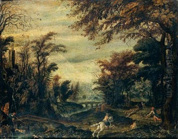 Scene De Chasse Au Cerf En Foret Oil Painting by Pieter Stevens