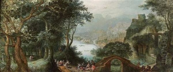 Une Embuscade Dans Un Paysage Forestier Pres D'une Riviere Oil Painting by Pieter Stevens