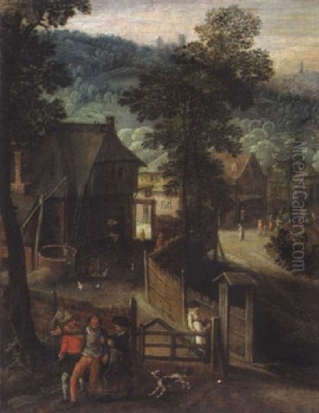 Blick In Ein Flandrisches Dorf Mit Vielen Figuren Oil Painting by Pieter Stevens