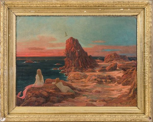 Mermaids At Sunset Oil Painting by Rene Stevens