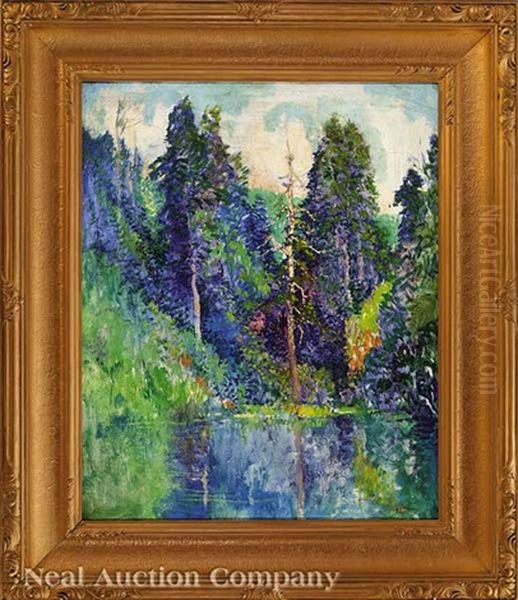 Wooded Landscape In The Great Smoky Mountains Oil Painting by Will Henry Stevens