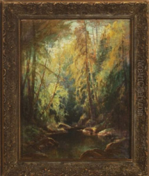 Stream In Deep Woods Oil Painting by Will Henry Stevens