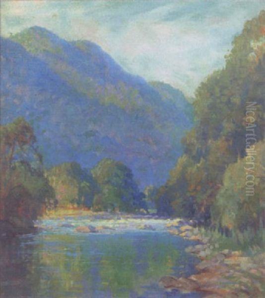 Summer Landscape With Stream And Mountains Oil Painting by Will Henry Stevens