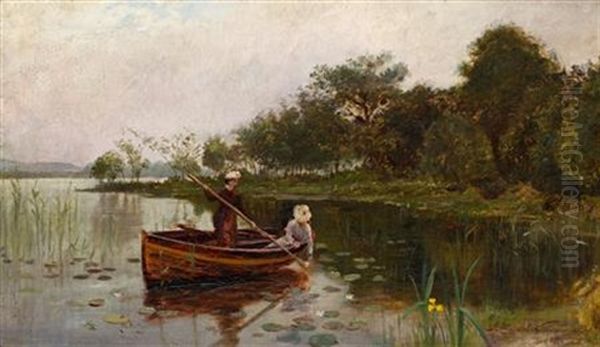 Elegant Women In A Rowing Boat Oil Painting by Robert Macaulay Stevenson