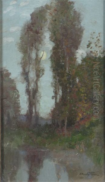 Trees By A Loch Oil Painting by Robert Macaulay Stevenson