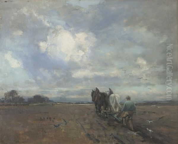 Cattle Ploughing Oil Painting by William Grant Stevenson