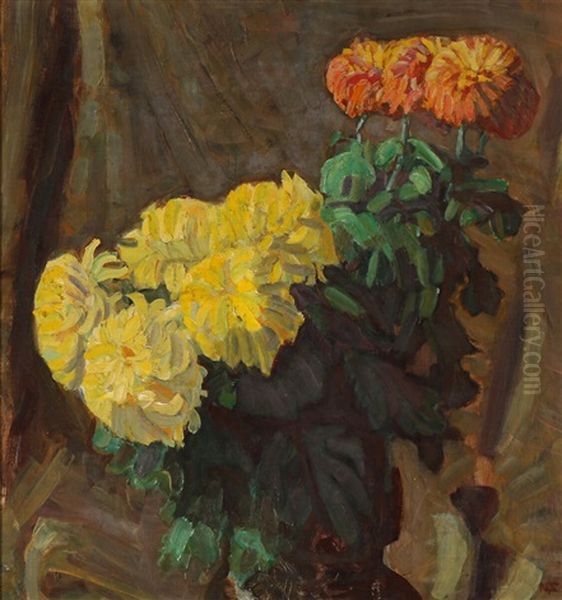 Gule Chrysanthemum Oil Painting by Niels Larsen Stevns