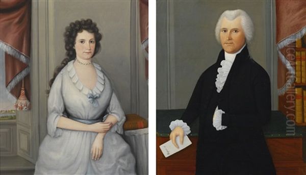 Col. John Chester And Elizabeth Huntington Chester: Pair Of Portraits Oil Painting by Joseph Steward