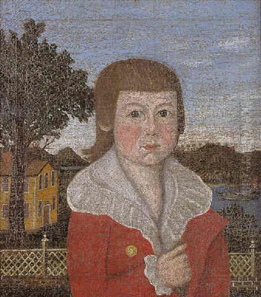 A Young Boy In Red Jacket, Yellow House In Background: A Portrait Of Samuel Tracy Coit Oil Painting by Joseph Steward