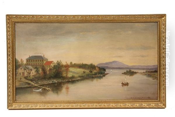 Lake Hebron Hotel, Looking Up The Lake To Russell Mountain, Monson, Maine Oil Painting by Seth W. Steward