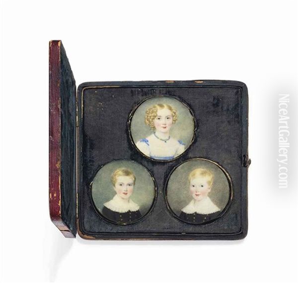 Portrait Miniatures Of The Children Of Lord Fitzroy Somerset, 1st Baron Raglan (3 Works) Oil Painting by Anthony Stewart