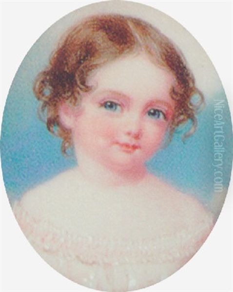 A Charming Portrait Of A Young Girl (marchioness Of Linlithgow As A Child?), With Loosely Curled Hair Oil Painting by Anthony Stewart