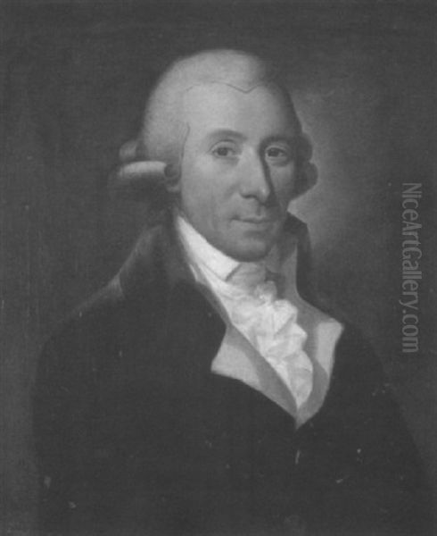 Portrait Of Nathaniel Hulme, Wearing Dark Coat And A Yellow Waistcoat Oil Painting by James Scott Stewart