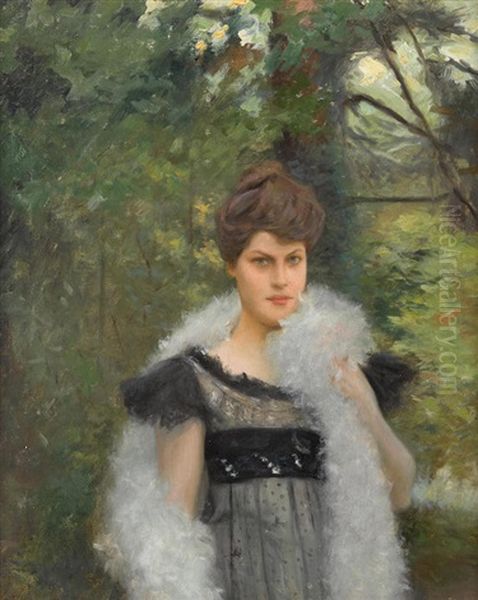 Woman With Mara Bou Boa Oil Painting by Julius LeBlanc Stewart