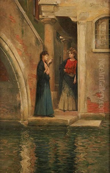 Conversation Sur Le Pas De La Porte Oil Painting by Julius LeBlanc Stewart