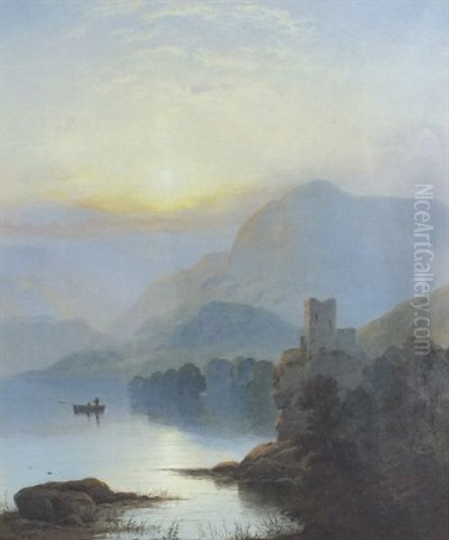 Glengarry Castle, Glenfild Oil Painting by George Blackie Sticks