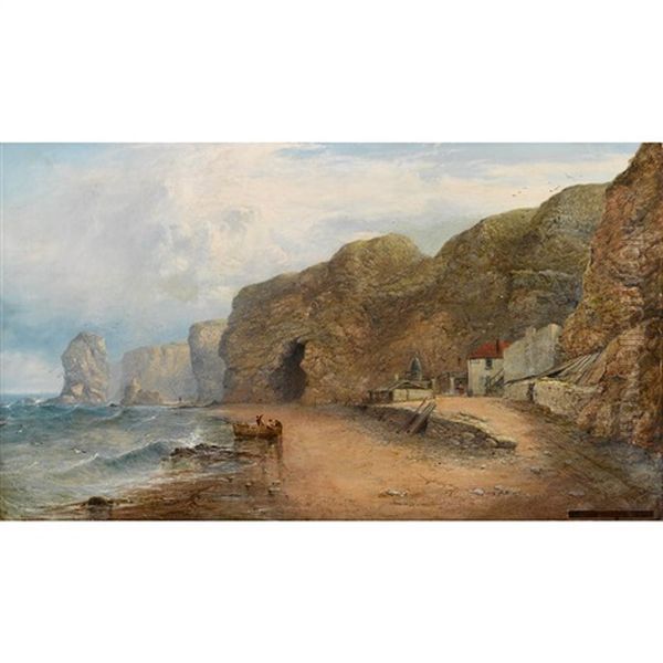 Marsden Bay Beach, South Shields, England Oil Painting by George Blackie Sticks