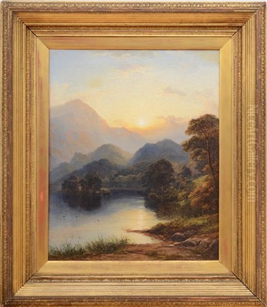 Loch Achray And Ben Venue Sunset Oil Painting by George Blackie Sticks