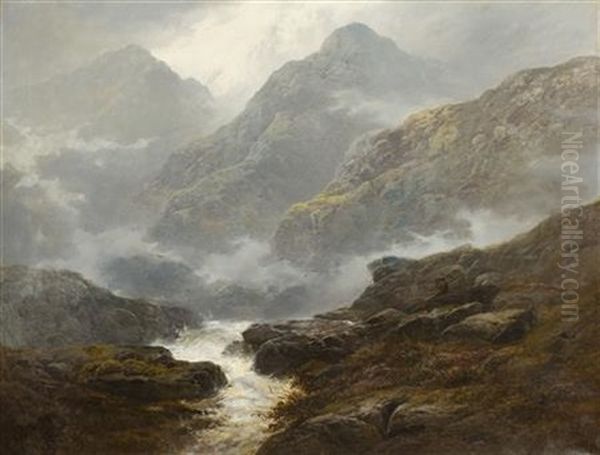 Land Of The Mountain And The Flood, Isle Of Skye Oil Painting by George Blackie Sticks