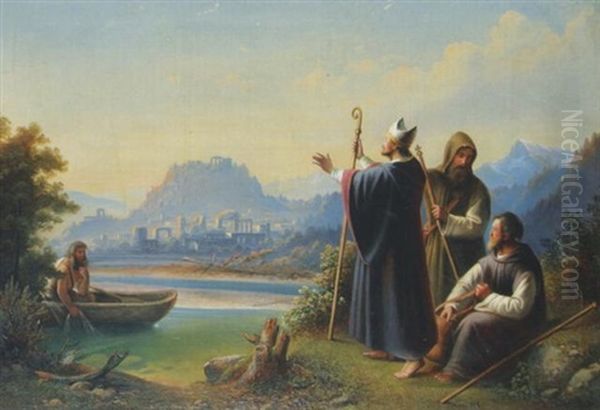 Ankunft Des Hl. Rupertus Mit Seinen Gefahrten Chuniald Und Gislar Im Anblick Der Romischen Ruinen Luvavums/salzburgs Oil Painting by Sebastian Stief