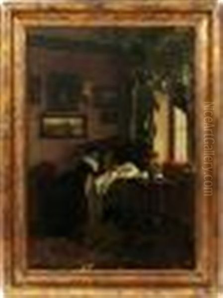 Interior Scene Oil Painting by Oswald Stieger