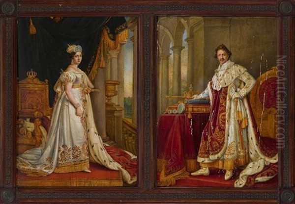 Konigin Therese Und Konig Ludwig I. Von Bayern Im Kronungsornat (2 Works) Oil Painting by Joseph Karl Stieler