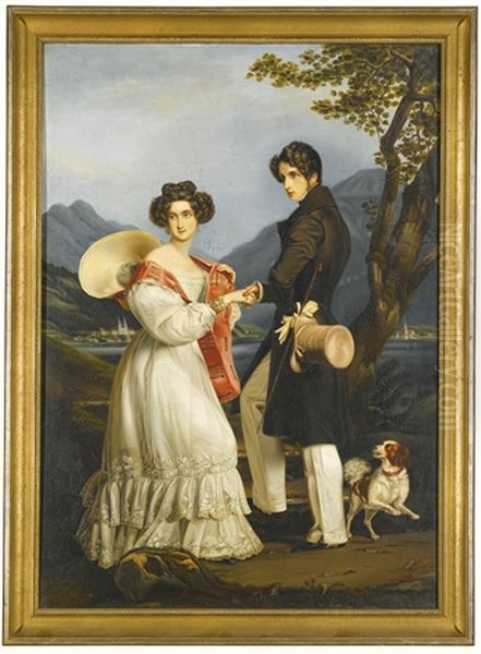 Max Herzog In Bayern And Ludovika Herzogin In Bayern At Schloss Tegernsee Oil Painting by Joseph Karl Stieler