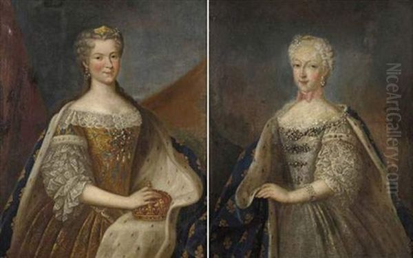 Portrait De Marie Leszczynska (+ Portrait De Sa Fille; Pair) Oil Painting by Francois Albert Stiemart