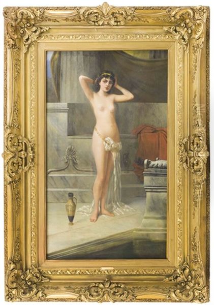 Bath Scene With Semi-nude Woman Oil Painting by Vincent G. Stiepevich